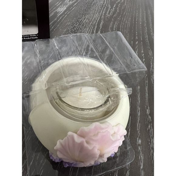 Ibis & Orchid Design Bonded Marble Handpainted Votive Purple Bearded Iris - New - Picture 7 of 16